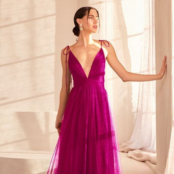 New A-Line Sleeveless Bridesmaid Dress w/ Plunging Neck & Double Slit CD SE005 - Picture 1 of 6